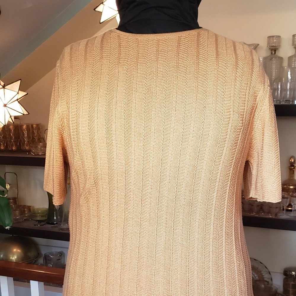 Alfred Dunner Womens Yellow-Gold Short Sleeve Summer Sweater